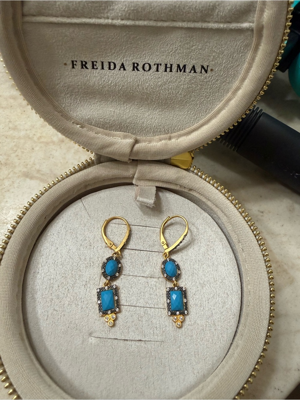 Freida Rothman Gold-Tone Turquoise Drop Earrings